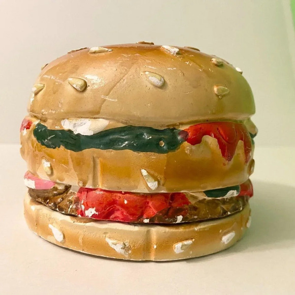 Vtg Hamburger Coin  Bank A G Handicrafts Art Ceramic Burger Piggy Bank Chipped - Picture 10 of 16